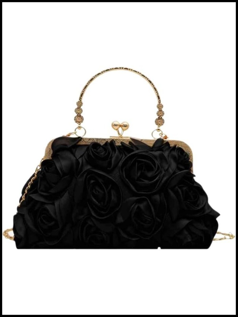 Elegant Floral Clutch Kiss Lock Evening Bag Detachable Chain